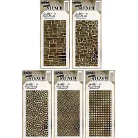 Tim holtz - Stencils Set 11 - Five Item Bundle - Spring 2017 Release - Skiffer Stone Mosaic Woven and Grid Dot