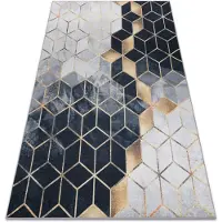 Rugsx ANDRE 1171 tvättmatta Kub, geometrisk halkskydd - svart / guld 80x150 cm