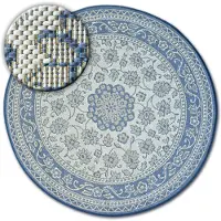 Rugsx Matta runda FLAT 48691/591 SISAL - FLOWERS blå cirkel 120 cm