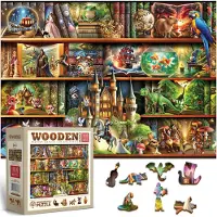 Wooden.City trpussel fr vuxna 1000 bitar - berttelser p varje hylla - bokhyllor | Tillverkad i EU | Present till boklskare | Storlek 21 25 x