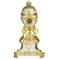 Danila-Souvenirs Faberge stil Danskt kungligt ägg Danskt jubileum Smyckeskrin med lejon och kejsarkrona 13 cm grön