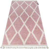Rugsx Matta BERBER TROIK A0010 rosa / vit Fringe Berber marockansk shaggy 80x150 cm
