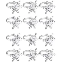 Exogio 12 Pieces Snowflake Napkin Rings Christmas Snowflake Napkin Holder Rings for Christmas Holiday Table Decoration (Silver)