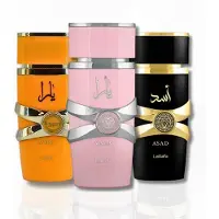 Lattafa fr unisex 3 delar Eau de Parfum presentset (Yara fr kvinnor + Yara Tous fr kvinnor + Asad fr mn) 3,4 ounce/100 ml vardera