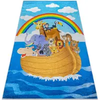 Rugsx BAMBINO 2685 tvättmatta Djur, Båt för barn halkskydd - blå / brun 80x150 cm