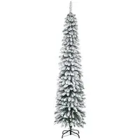 MUVOE HOMCOM Konstgjord julgran, snötäckt, smal design, flamskyddad, 210 cm, grön/vit