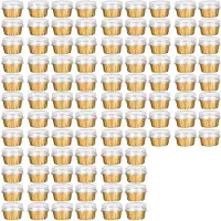 Typecat Dessertmuggar med Lock, 200-Pack Guld Aluminiumfolie Bakningsmuggar, Cupcake Bake Utility Ramekin Clear Pudding Cups