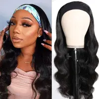 Higher Pannband Peruk Mnniskohr Kroppsvg 16 tums limls Ingen Spets Front Peruk Brazilian Virgin Hair Wear and Go Peruker fr svarta kvinnor 150 % de