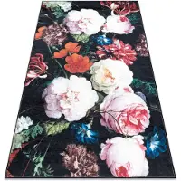 Rugsx ANDRE 1629 tvättmatta blommor vintage halkskydd - svart / rosa 160x220 cm