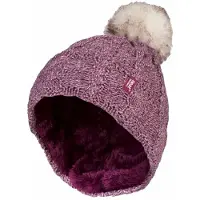 Heat Holder - Stickad, fleecefodrad, termisk boblehatt med pom pom för damer