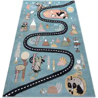 Rugsx Matta FUN Route för barn, gata, djur blå 240x330 cm