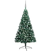 vidaXL Halv Plastgran Med Led Och Julgranskulor 180 Cm Grön
