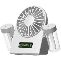 Melitt Dual Sprays Desktop Fläkt Luftfuktare 2-i-1 USB Bärbar Digital Display Vattentillägg Sprayer Fläkt 1200mah Vit