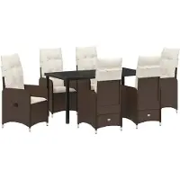 vidaXL Trädgårdsmöbelset med kudde 7 pcs Brun Poly rattan