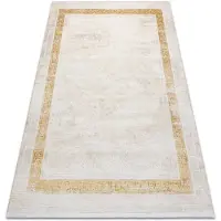Rugsx Modern matta DUKE 51524 kräm / guld - Ram, greek strukturerad, mycket mjuk, fransar 200x290 cm