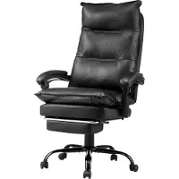 Vevor Kontorsstol med hög rygg, fotstöd och ländryggskudde, ergonomisk skrivbordsstol 135° lutbar och justerbar höjd, snurrstol i PU-läder för arbete, studier, spel, svart