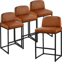 Vevor Barstolsset med 4, 68 cm barstolar, modern barstol i PU-läder med ryggstöd, metallben, enkel montering, armstödslös barstol, barstol med köksö, matsal, brun