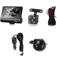 Torribaly 4-Tums Bil DVR Dashcam Dash Camera HD-SkäRm 1080P 3-Lins Videoinspelare Fram + InteriöR+Backkamera Dash Cam