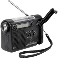 Renkforce RF-CR-200 Väskradio FM, AM, HF Nödradio uppladdningsbart, Solcellspanel, Handvev, Väckningsfunktion, Ficklampa Svart