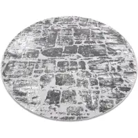 Rugsx Modern MEFE matta Circle 6184 Paving brick - structural två nivåer av hudna svart grå cirkel 120 cm
