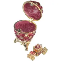 Danila-Souvenirs Faberge stil Kejserligt kröningsägg Smyckeskrin med vagn 6,5 cm röd