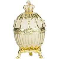 Danila-Souvenirs Faberge stil Ribbstickat ägg Smyckeskrin med kejsarkronan 9 cm krämfärg