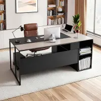 Vevor L-format skrivbord, stort modernt kontorsbord med lådor och förvaringsskåp, kraftigt träbord med CPU-stativ, 158,7 kg lastkapacitet, enkel montering, för arbetsstudier och skrivande