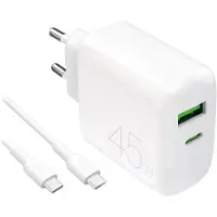 Puro Daily Prolite 45W USB-C USB-A Power Delivery Charger with USB-C cable - white