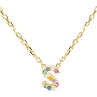 Luxenter alfabet-halsband i 925 sterlingsilver och flerfärgade zirkonia med 18 karats gulgul guldbeläggning