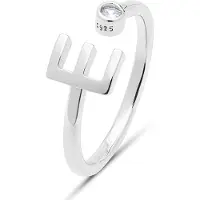 Luxenter 925 Sterling Silver Ring med Rhodium Pläterad Briljant Zirkonia - Alfabet