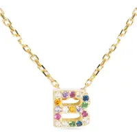 Luxenter Sterling Silver 925 halsband med flerfärgad zirkonia i 18K gult guld - Alfabet