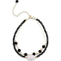 Luxenter ekhao armband i metallegering och onyx hydrotermisk kvarts 18K guldpläterad finish
