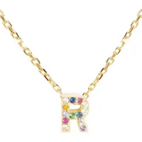 Luxenter Sterling Silver 925-halsband med flerfärgad zirkonium, avslutat i 18K gult guld - Alfabet
