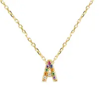 Luxenter alfabet-halsband i 925 sterlingsilver och flerfärgade zirkonia med 18 karats gulgul guldbeläggning