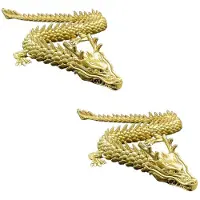 Semoic 2St Gulddrake med RöRliga Leder, Samlarfigurer Av Kinesisk Zodiakdrake Bordsdekoration, 3D-Drakestaty