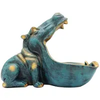 Semoic Flodhäst Staty Hem Harts Flodhäst Figurine Rolig Godisfat, Nyckelskål, Skulptur med Stor Mun Bord Konstdekoration A