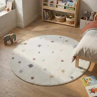 Little Olly Rund tvättbar barnmatta | Ravi Stars flerfärgad | Ø 120 cm | Polyester | Figurer/Karaktärer | Rund | Låg lugg