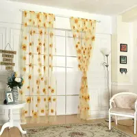 TOMTOP JMS Solrosmönster Gardin Hemdekoration Polyesterfiber Fönster Tyllgardin Blomma Organza 100x200cm/39.37x78.74in gul