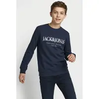 Jack & Jones Junior Sweatshirt 'JJDevin Daytona' mörkblå / vit