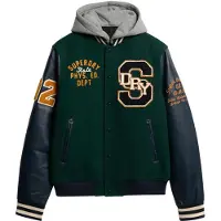 Superdry för män. M5012088A Bomberjacka med huva och grönt universitetsmärke (M), Casual, Ull