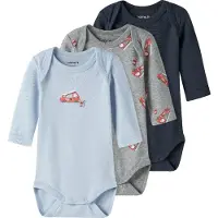 Name it Bodies l/ä - Noos - NbmBody - 3-pack - Grey Melange/W/Ca - - 50 - Body L/Ä