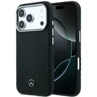 Mercedes läderfodral med halvomslag, träimitation & MagSafe för iPhone 17 Pro Max – Svart