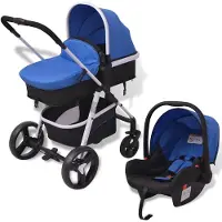 vidaXL 3-i-1 Barnvagn aluminium blå och svart