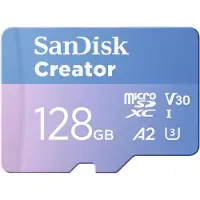 SanDisk Creator - Flash-minneskort (microSDXC till SD-adapter inkluderad) - 128 GB - A2 / Video Class V30 / UHS-I U3 - mikroSDXC UHS-I