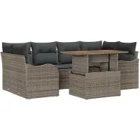 vidaXL Trädgårdsoffset med lagring 7 pcs Grå Poly rattan