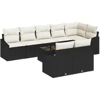 vidaXL Trädgårdsoffset med kudde 9 pcs Brun och Kräm konstrotting