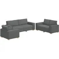 vidaXL Soffa 3 pcs Mörkgrå 220 x 80 x 84 cm Linnenblandad tyg