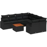 vidaXL Trädgårdsoffset med kudde 9 pcs Svart konstrotting