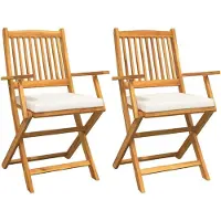 vidaXL Fällstol med kudde 2 pcs Brun Massivt akaciaträ