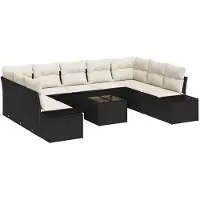 vidaXL Trädgårdsoffset med kudde 9 pcs Svart och kräm Polyrattan